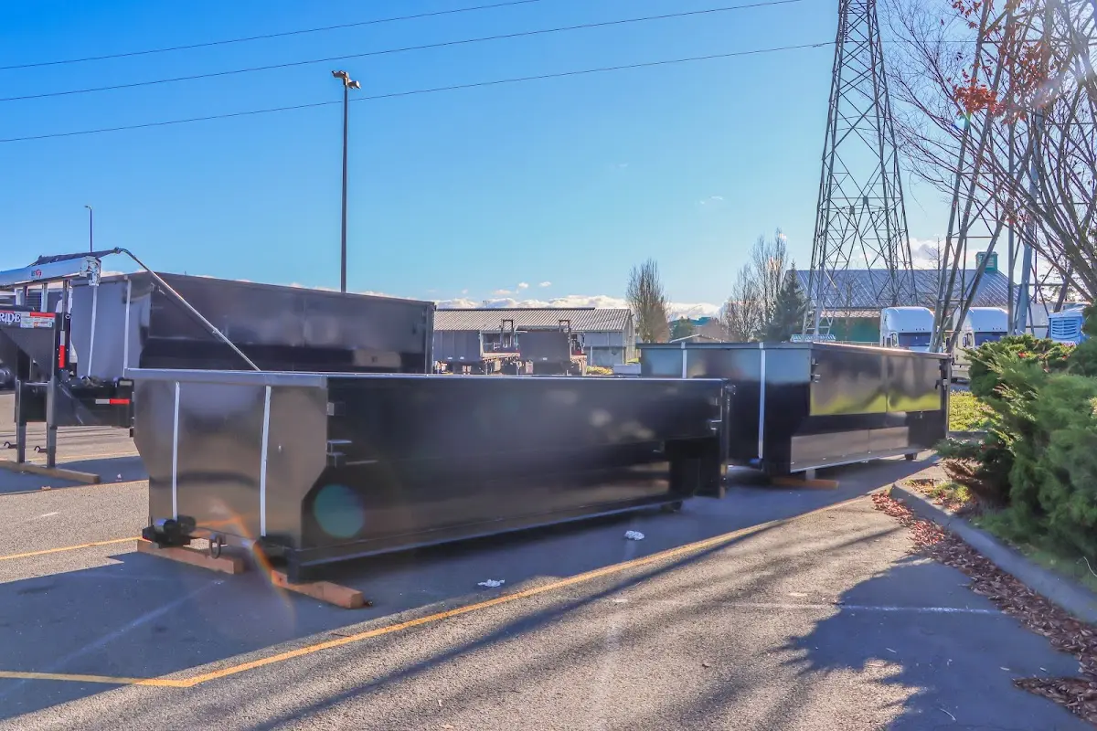 Roll-off dumpster ready for waste disposal at job site for Roll Off Dumpster Rental in Harwood Heights